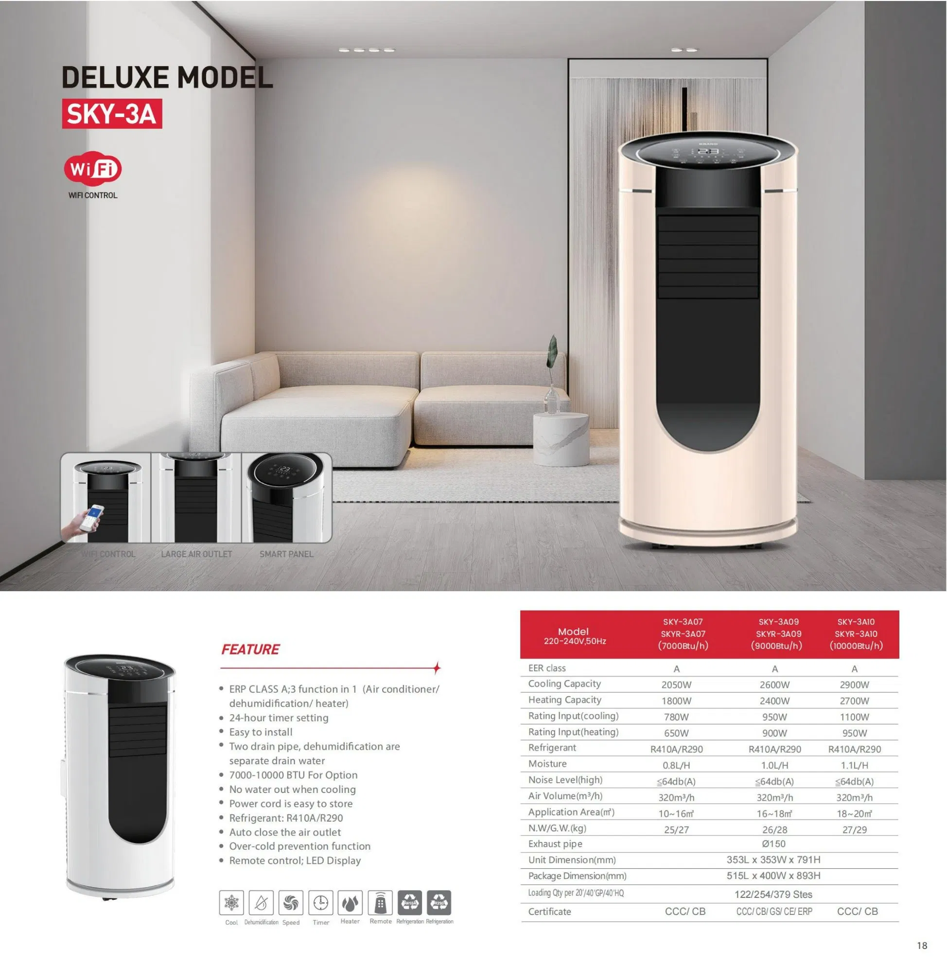 Мобильный кондиционер Sky-3A07 7000 BTU с обогревом