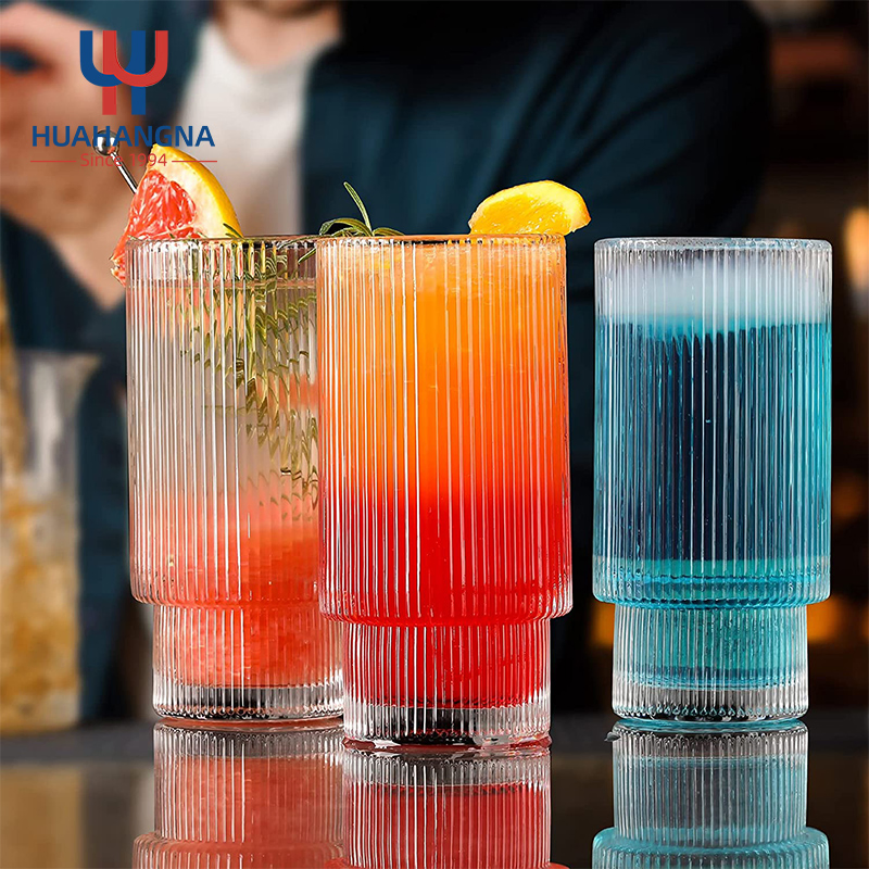 230ml 390ml Stackable Ripple Drinking Glassware Vintage Ribbed Water Cocktail Glasses for Beer Juice