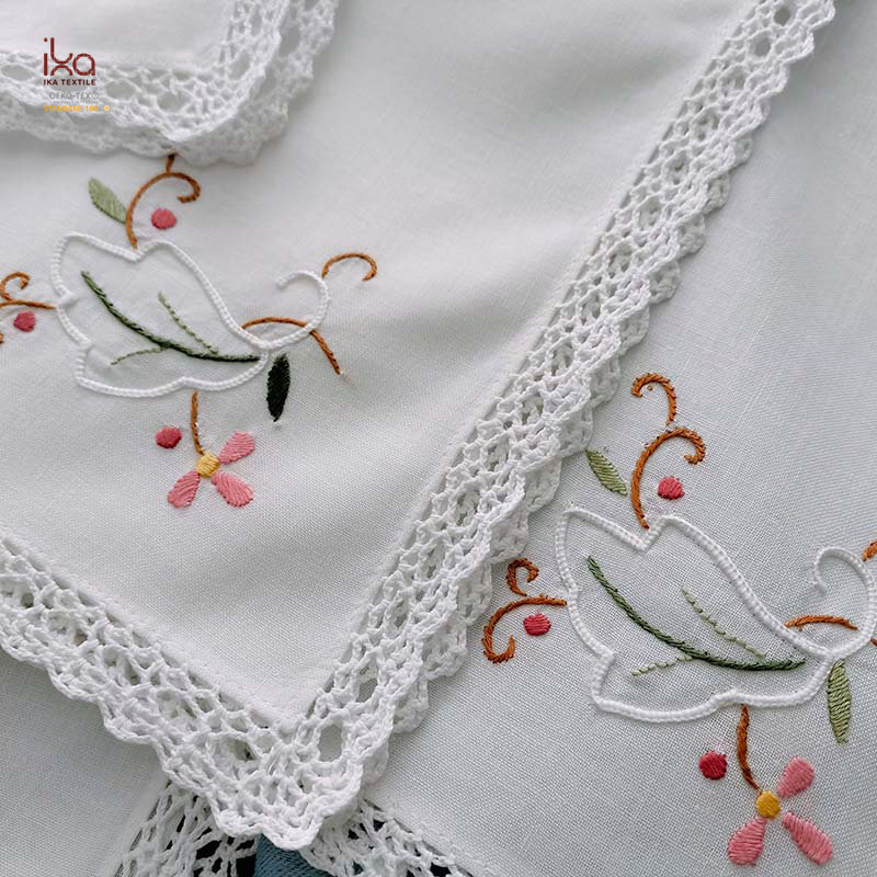 Wholesale Home Decoration Party Beverage Color Custom Printed White Embroidered Logo Lace 100% Cotton Napkins with Hemstitch