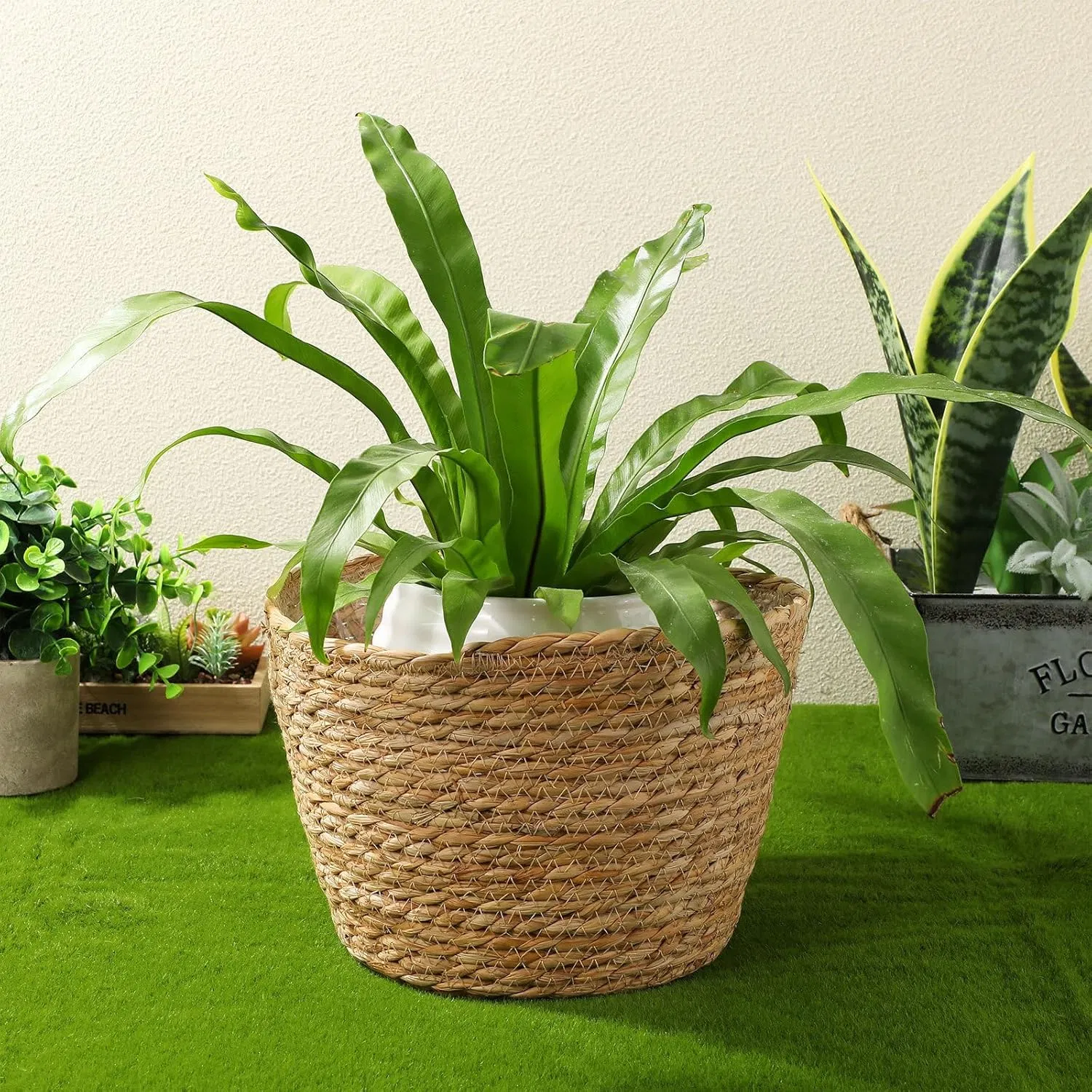Customized Handmade Woven Seagrass Planters Storage Basket Flower Pot Basket Plant Basket for Indoor Outdoor Plants
