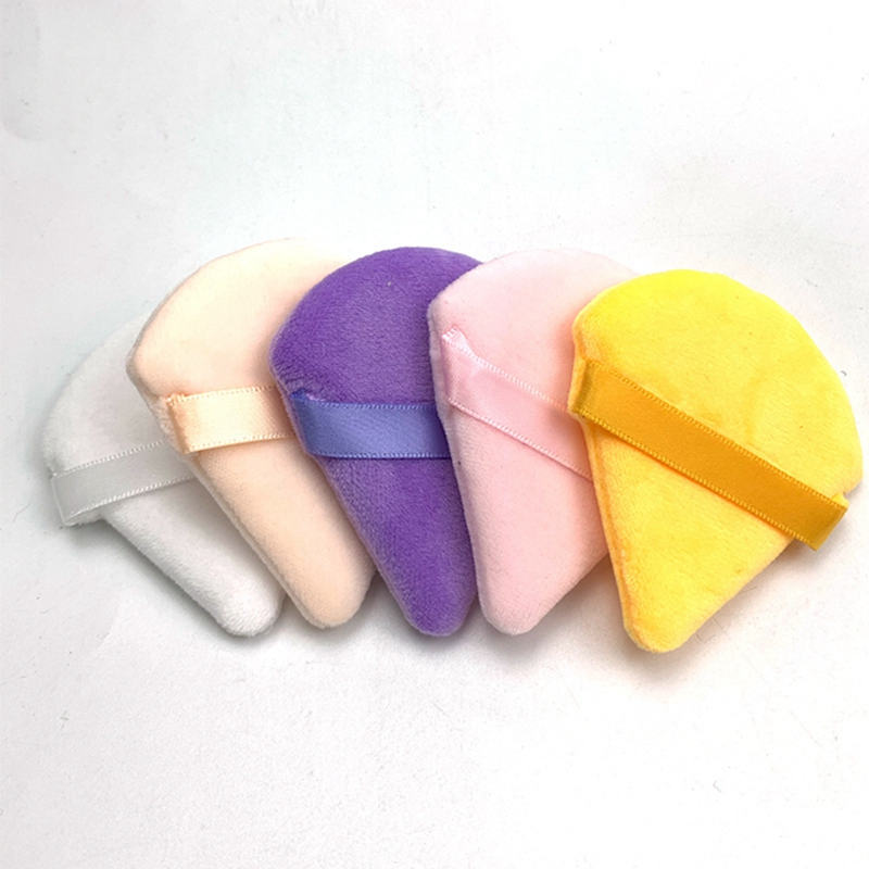 New Design Triangle Shaped Cosmetic Cotton Makeup Foundation Sponge Powder Puff with Ribbon Private Label