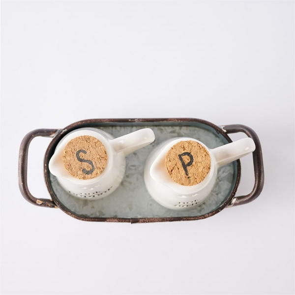 Rustic Metal Salt and Pepper Can Set with Stylish Handle