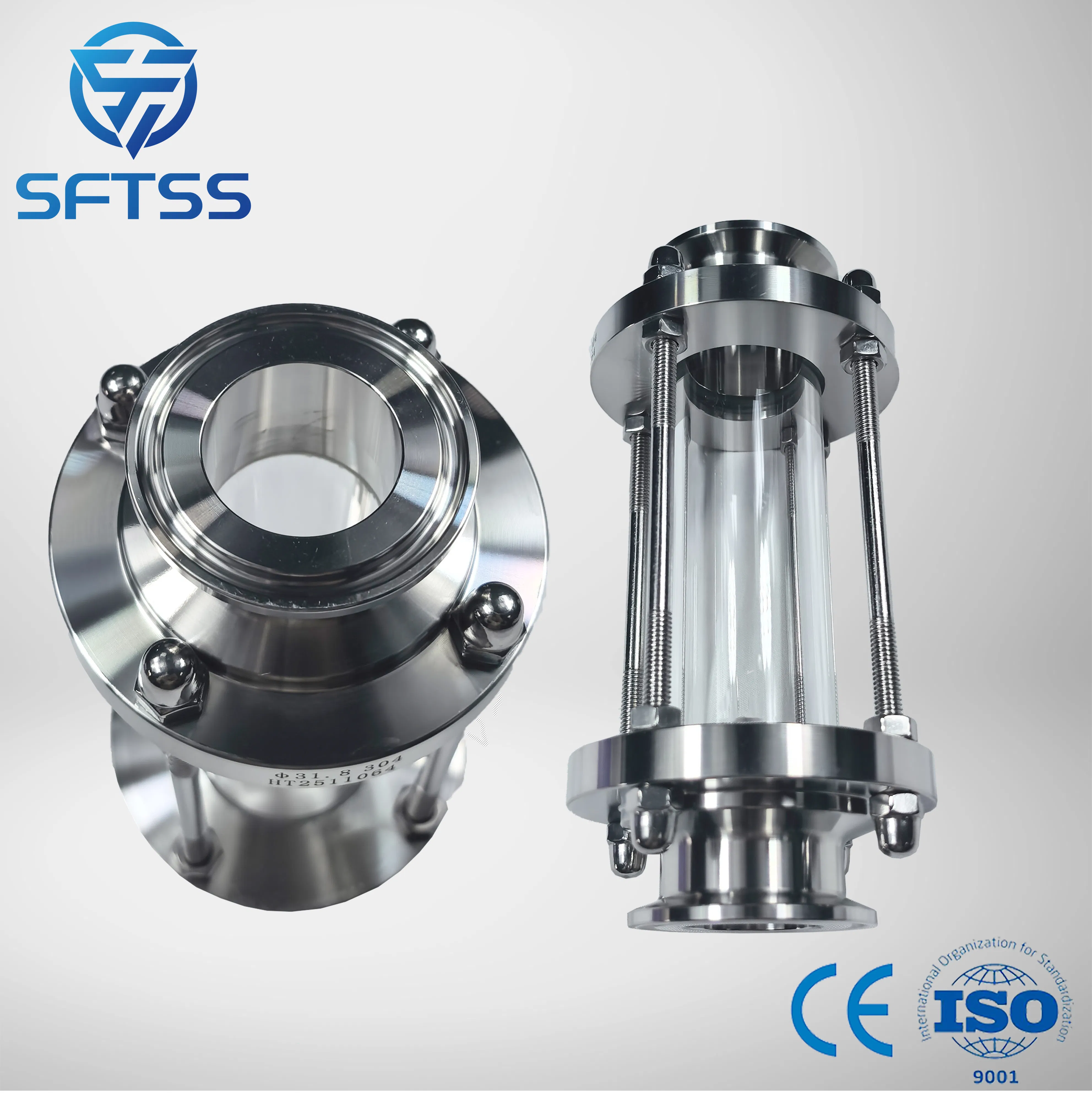 Reliable Straight Sight Glass with Silver Clamp and Ferrule Connection