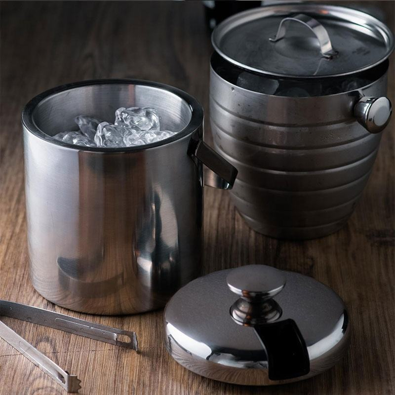 Stainless Steel Double Walled Ice Bucket with Tongs Inside Lid Ice Bucket with Double-Walled Insulated Stainless Steel Champagne Cooler Ice Cube Container with