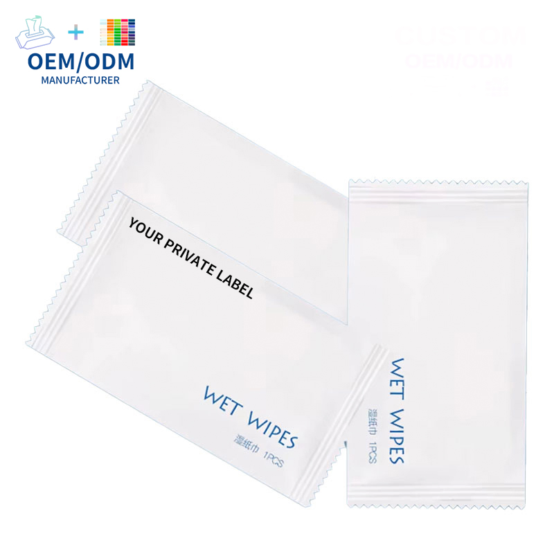 Custom Logo Individually Wrapped Wet Wipes Travel Single Pack 1PCS Hand Wipes Refreshing Restaurant Wet Wipes Non-Woven Cleansing Wet Tissue