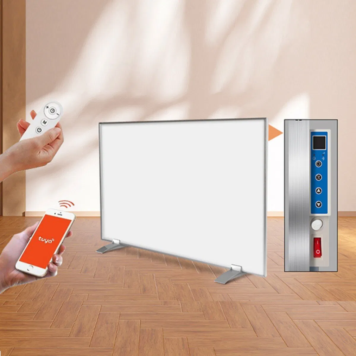 White Frameless Thermostat Electric Panel Carbon Crystal Infrared Heater