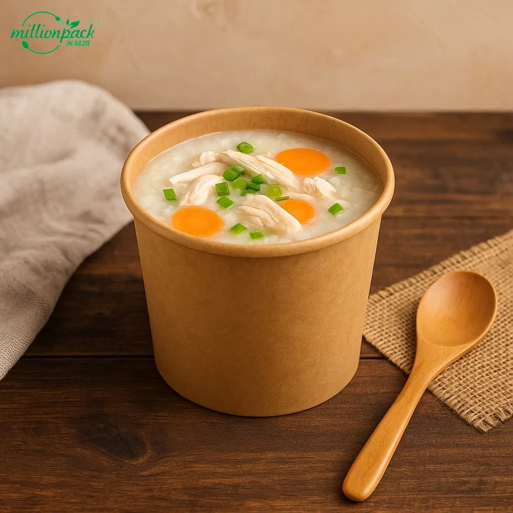 Multi-Compartment Kraft Paper Soup Bowl Takeaway Container for Meal Variety Combinations