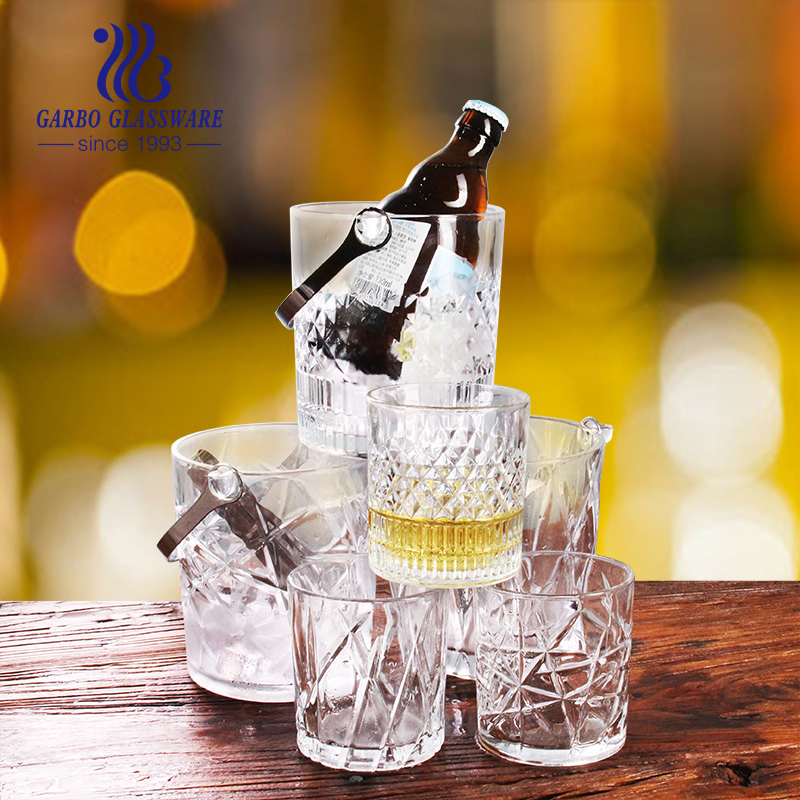 1000ml High Quality Garbo New Glass Ice Bucket with Engraved Pattern