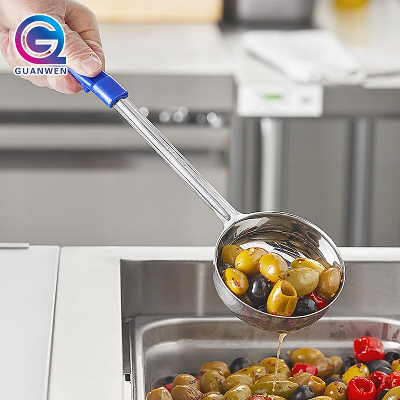 Buffet Restaurant Metal Serving Spoon Plastic Handle Perforated Portion Spoon