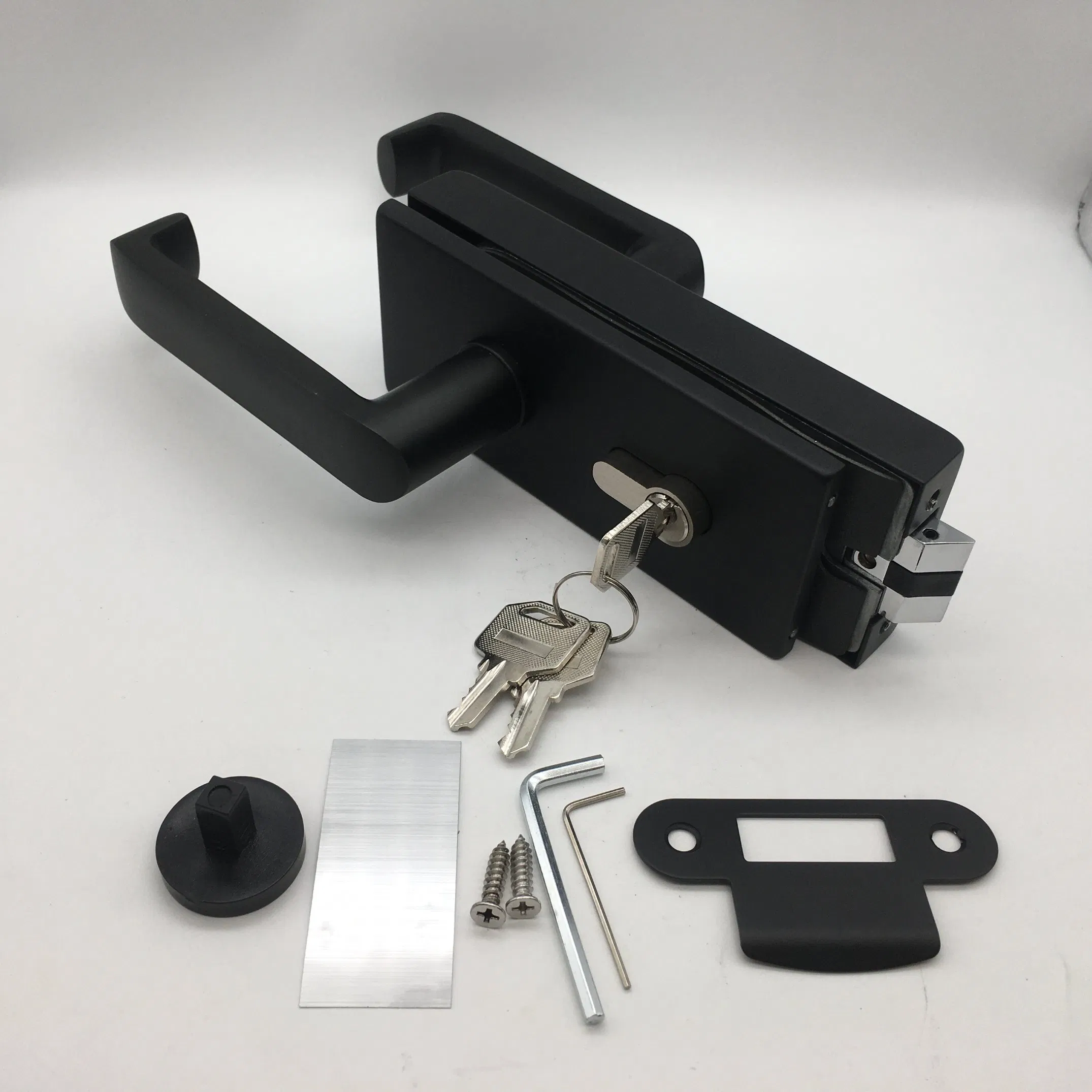 Frameless Glass Door Security Aluminum Material Lever Handle Offset Lock with Cylinder