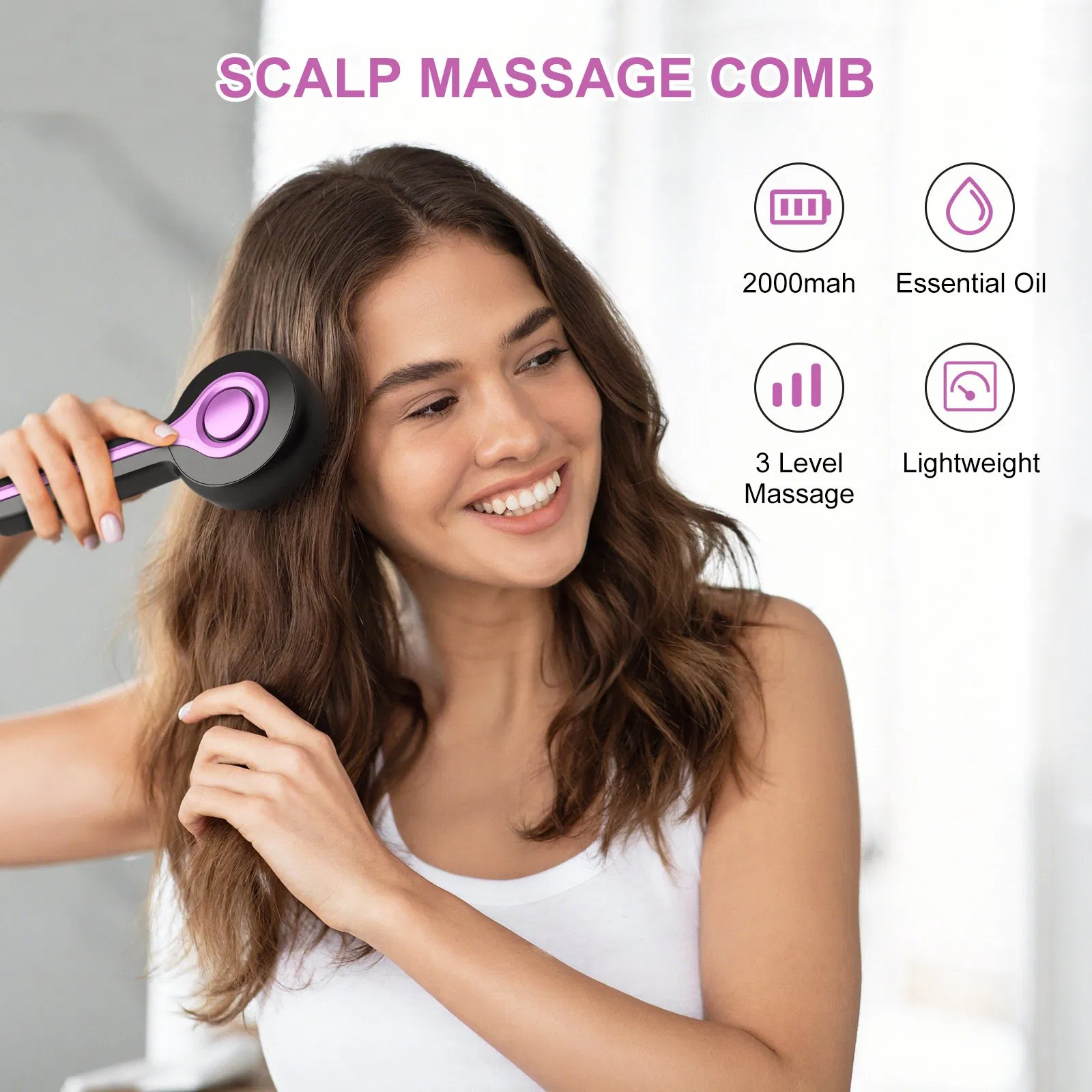 2-in-1 Electric Hair Oil Applicator Scalp Massager Hair Growth Brush Ipx7 Waterproof with Adjustable Speed