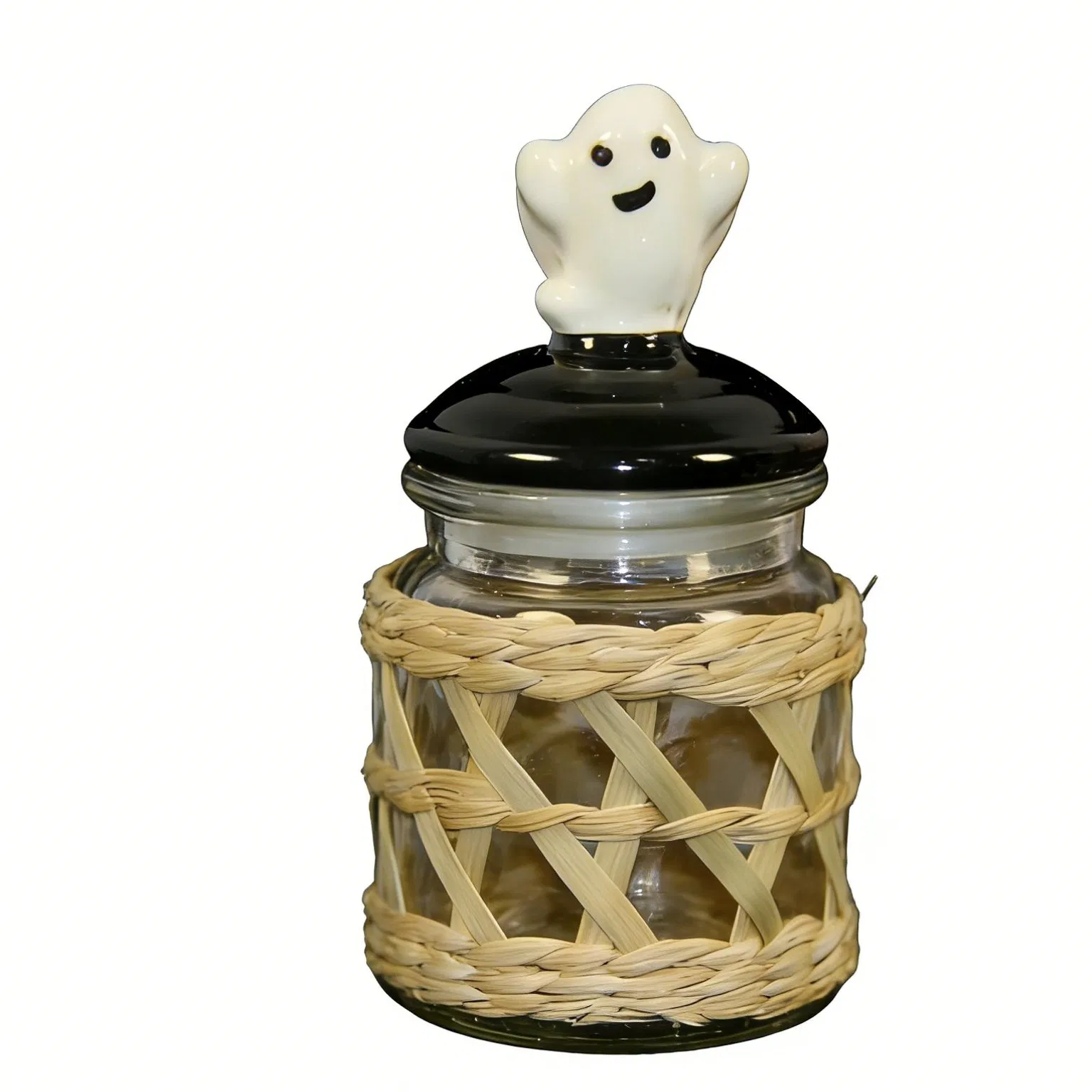 Design 2 Wholesale Halloween Collection Woven Grass Glass Jar with Ceramic Lid