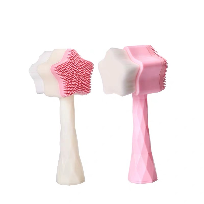 Pink Star Shape Double Face Facial Brush Silicone Massage Face Brush
