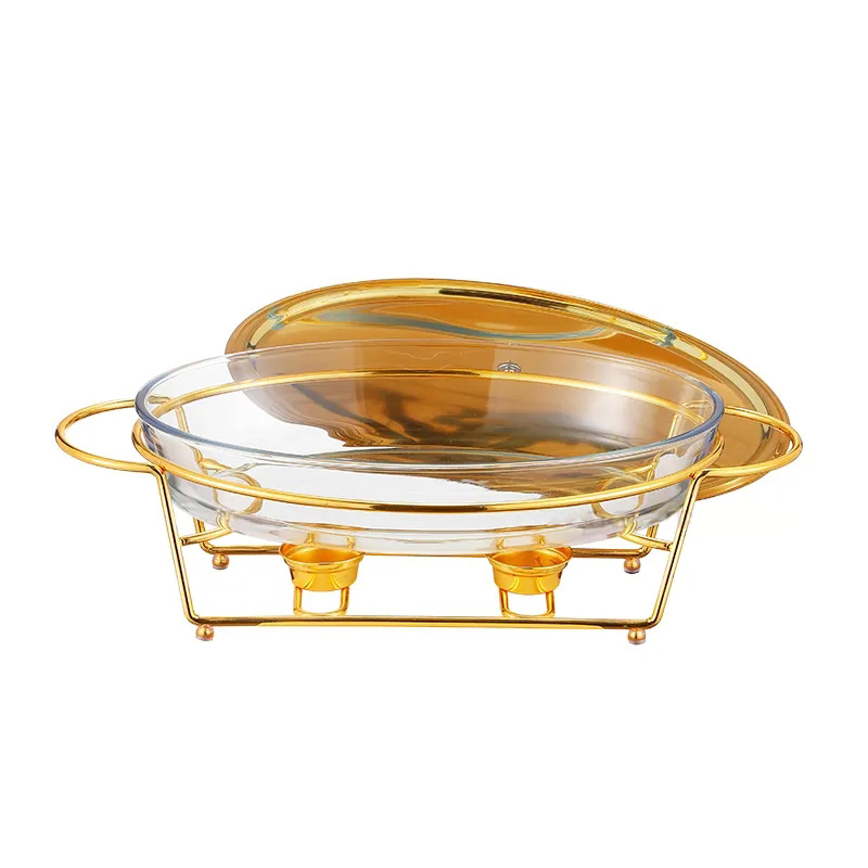 3.0L Gold Chafing Dishes Buffet Set Glass Soup Pots Food Warmer for Catering, Party, Wedding, Banquet, Events