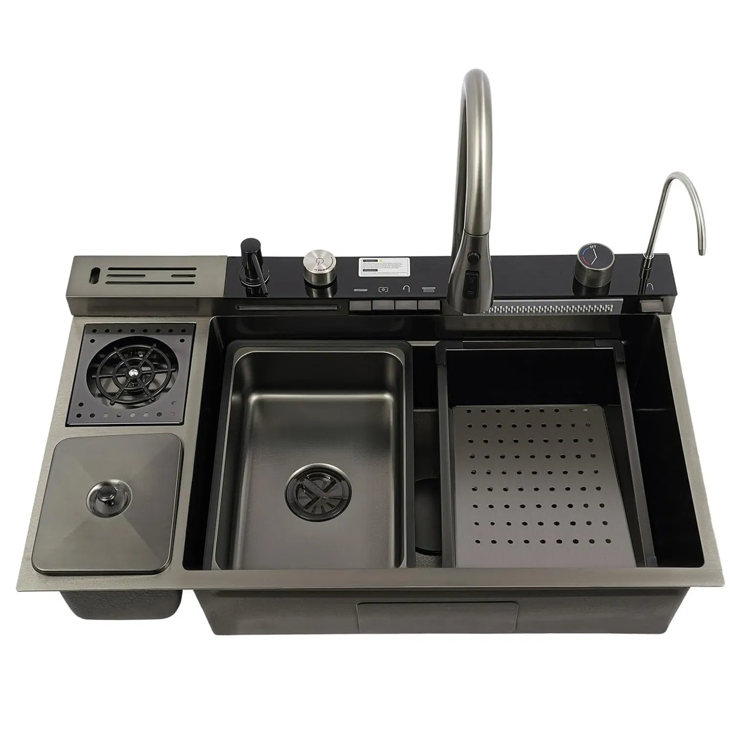 Modern Multifunctional Smart Waterfall Handmade 304 Stainless Steel Sink Faucet Kitchen Sink