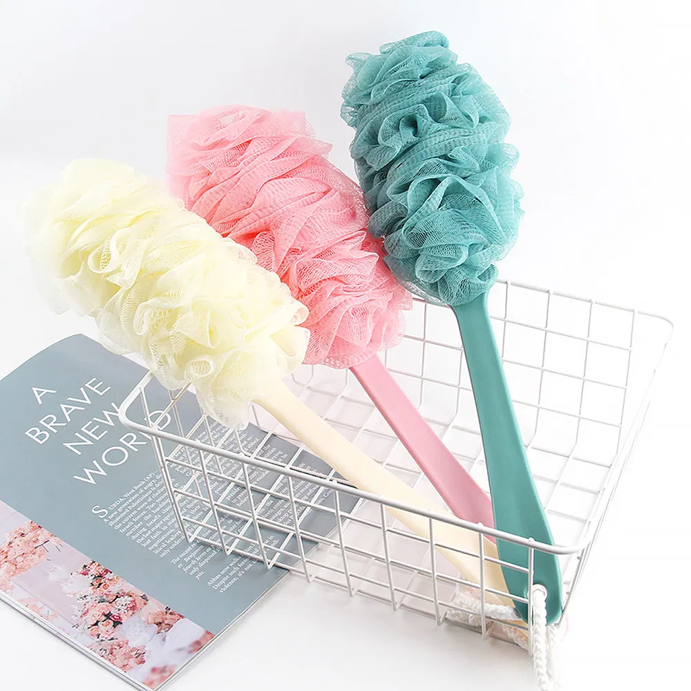 Skin Exfoliating Long Handle Body Back Soft Bath Shower Brush with Mesh Sponge