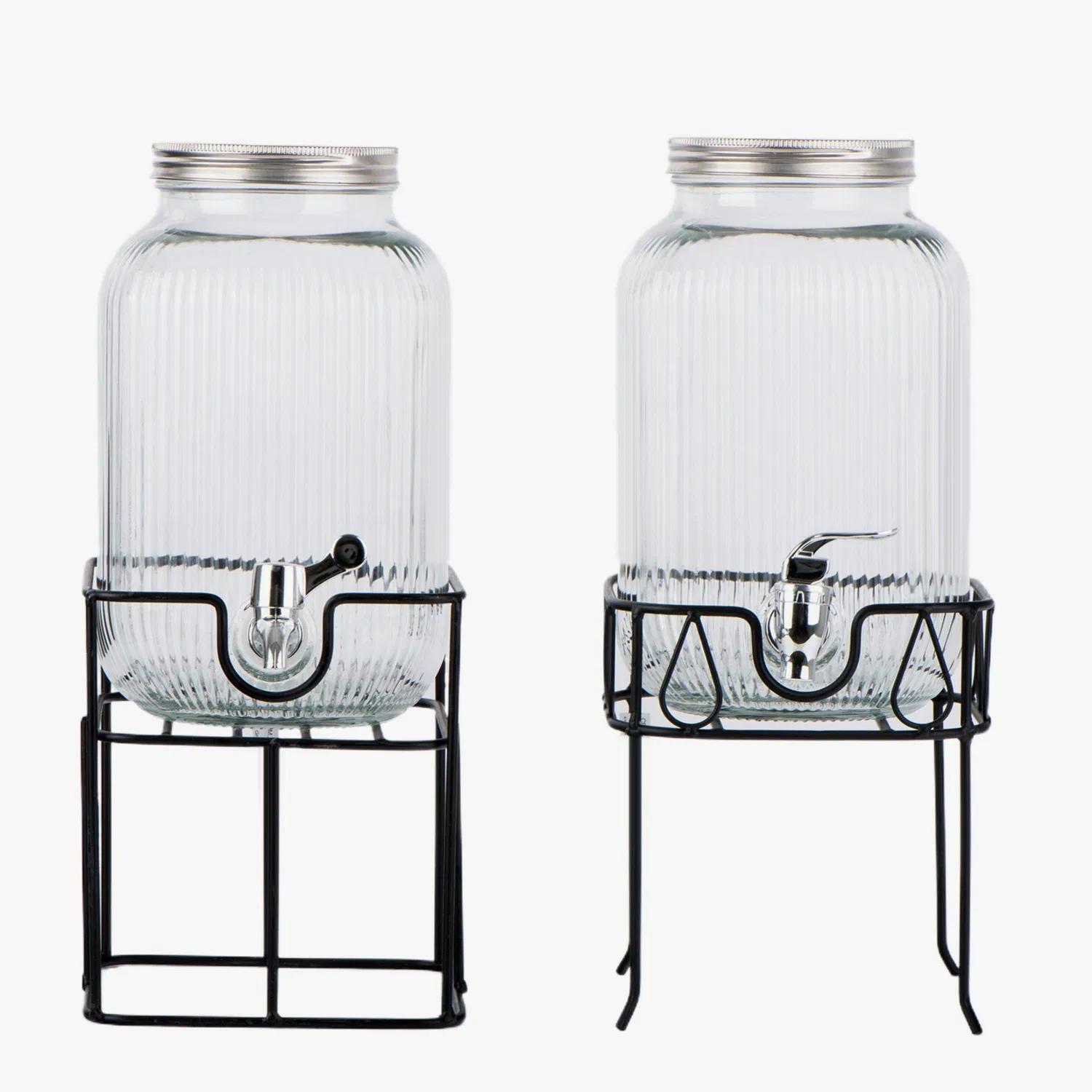Glass Beverage Dispenser with Metal Lid Tap and Rack