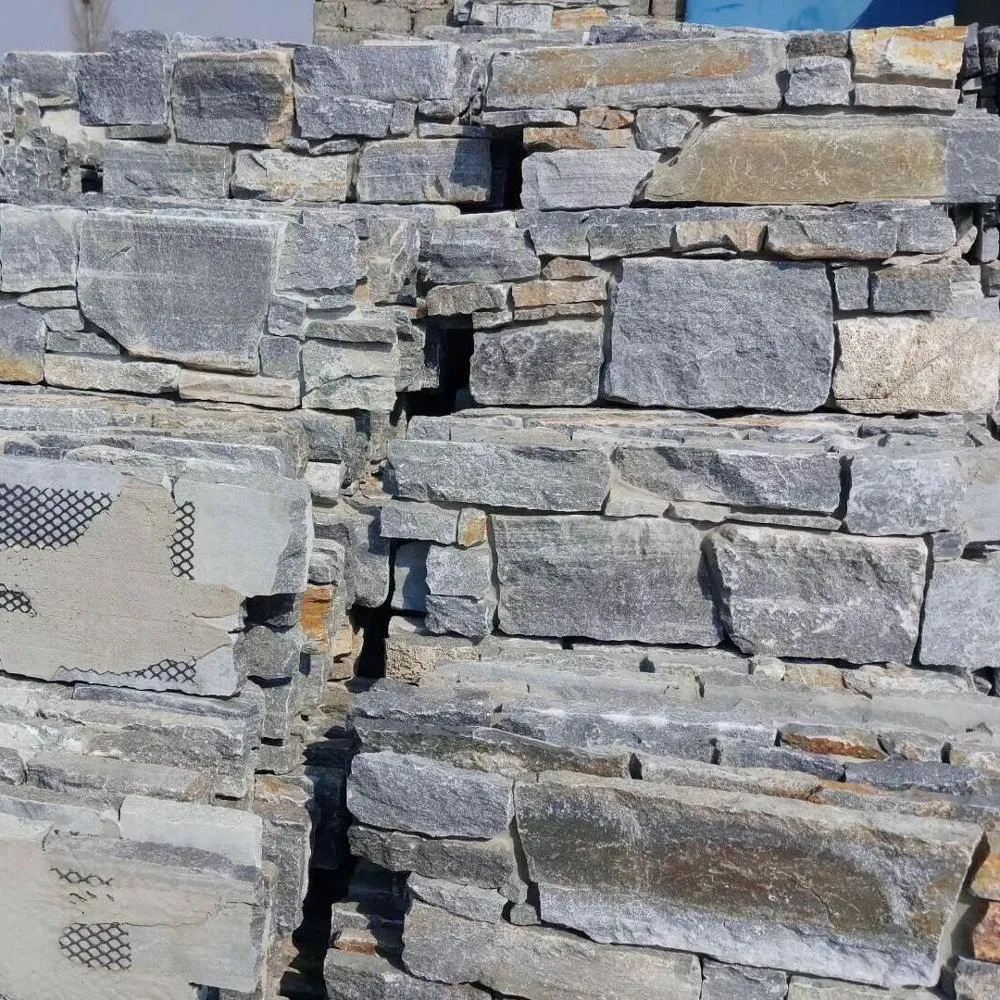 Natural Cement Wall Cladding Grey Quartzite Slate Stacked Culture Stone Panel