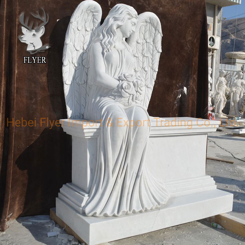 Wholesale Custom Stone Angel Headstone Hand-Carved White Marble Weeping Angel Tombstone for Sale