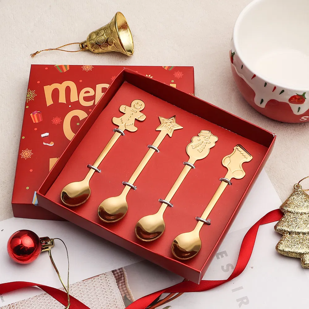 Cross-Border Christmas Spoon Set Cartoon Cute Fun Snowman Spoon Creative Christmas Dessert Spoon Fork Gift Tableware