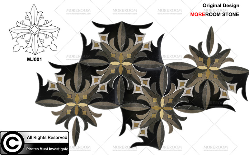 Waterjet Black Marble Mosaic Brass Inlay