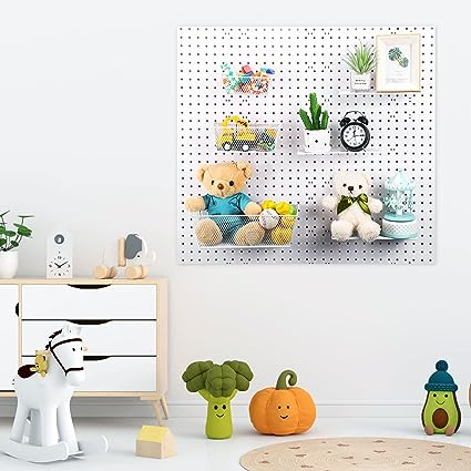 White Mesh Baskets and Mesh Racks for Pegboard 6 PCS Per Pack