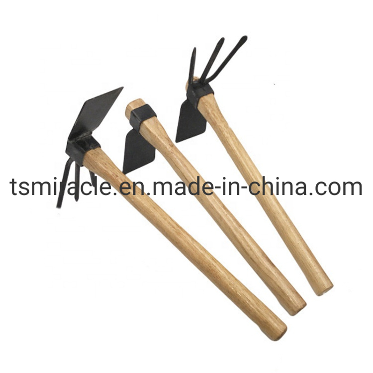 Garden Tool Black Wood Handle Plastic Sprayed Dual Purpose Hoe Four-Pronged Rake Sshovel Outdoor Hoe
