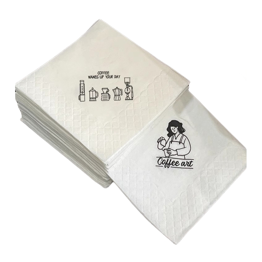Custom Printed 2 Ply/3 Ply Restaurant Hotel Serviette Tissue Paper Wedding Party Bar Dinner White Paper Cocktail Napkin with Logo Printing