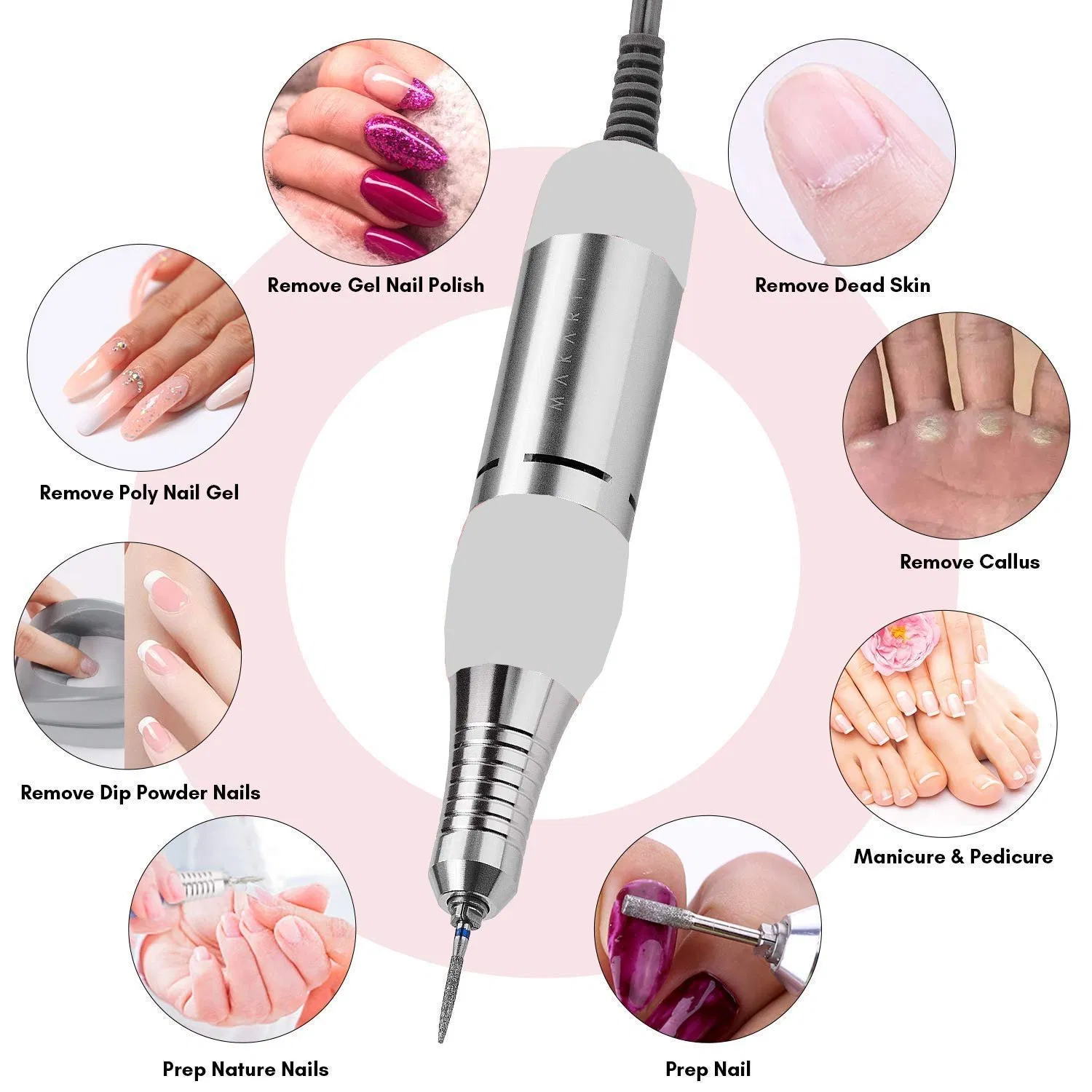 Nail Drill Machine Electric Portable Nail File Sander for Gel Nails Polishing for Home Manicure Salon