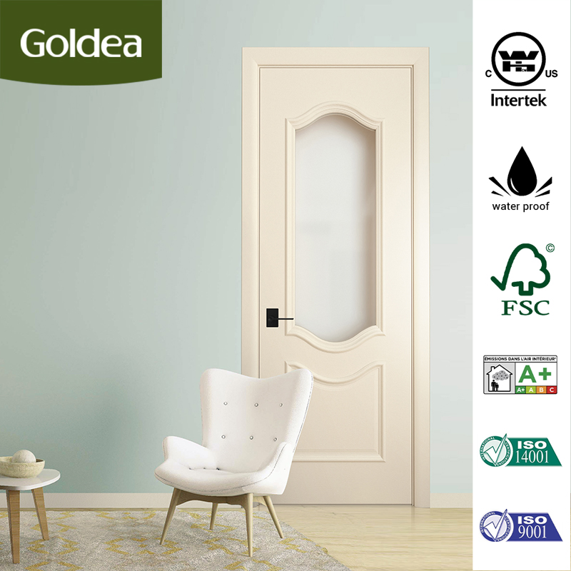Goldea 39 Years Factory Wholesale Price Luxury Style Wooden Interior Glass Doors Timber Wood Door with Raised Decorative Line Design