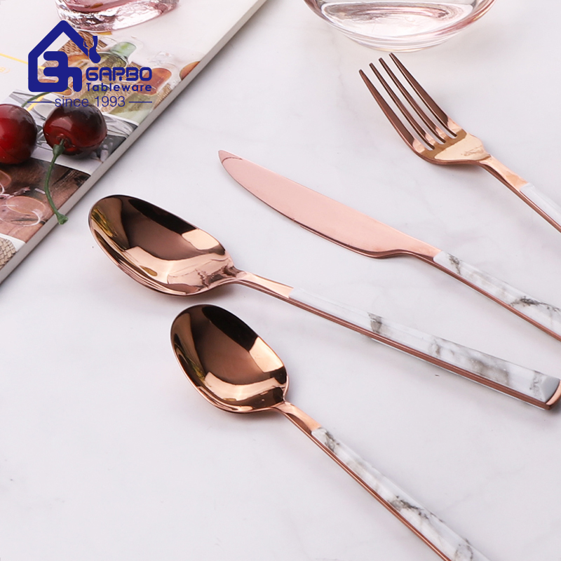 21cm Long Dinnerware Flatware PVD Rose Golden Plastic Handle Royal Cutlery Set Stainless Steel