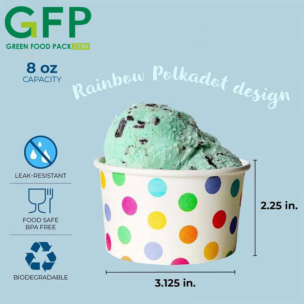 Custom Logo Printed Ice Cream Cup Yogurt Gelato Bowls Disposable Single Wall Paper Cup with Lid