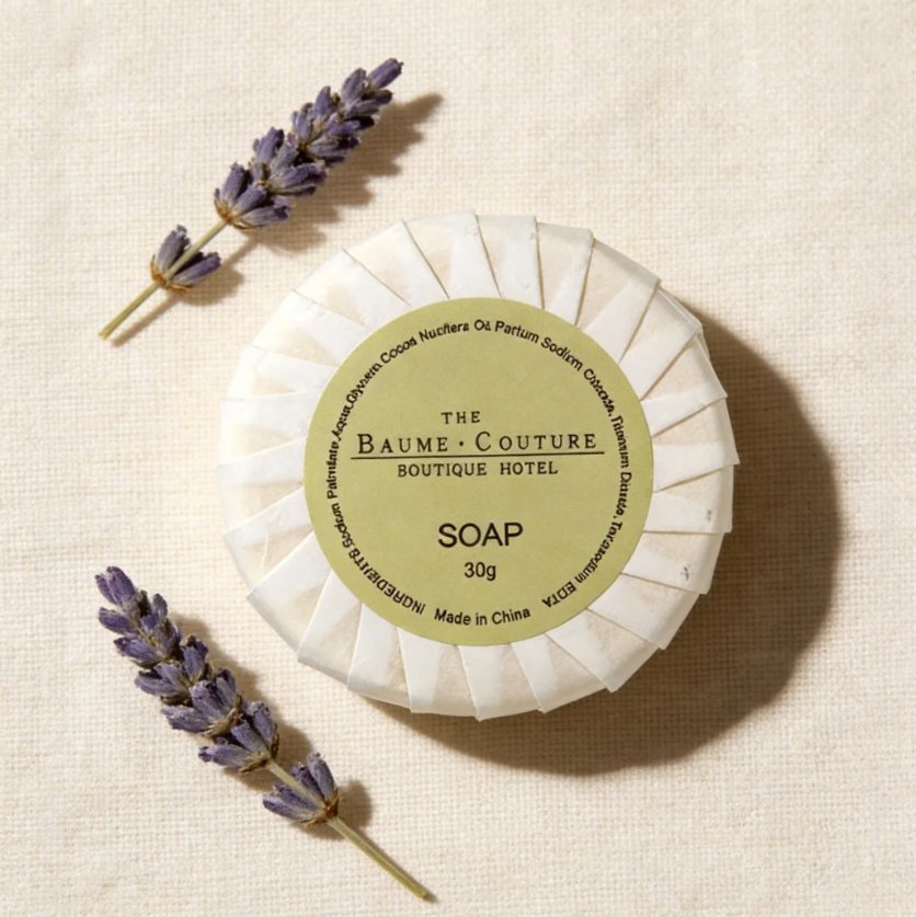 30g Round Hotel Soap with Laminated Paper Packaging and Custom Label