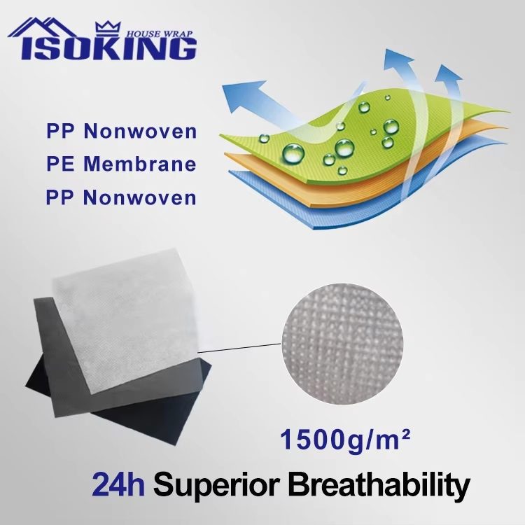 Isoking Durable Polypropylene Breathable Membrane for Construction Roof Sarking and Wall Underlay