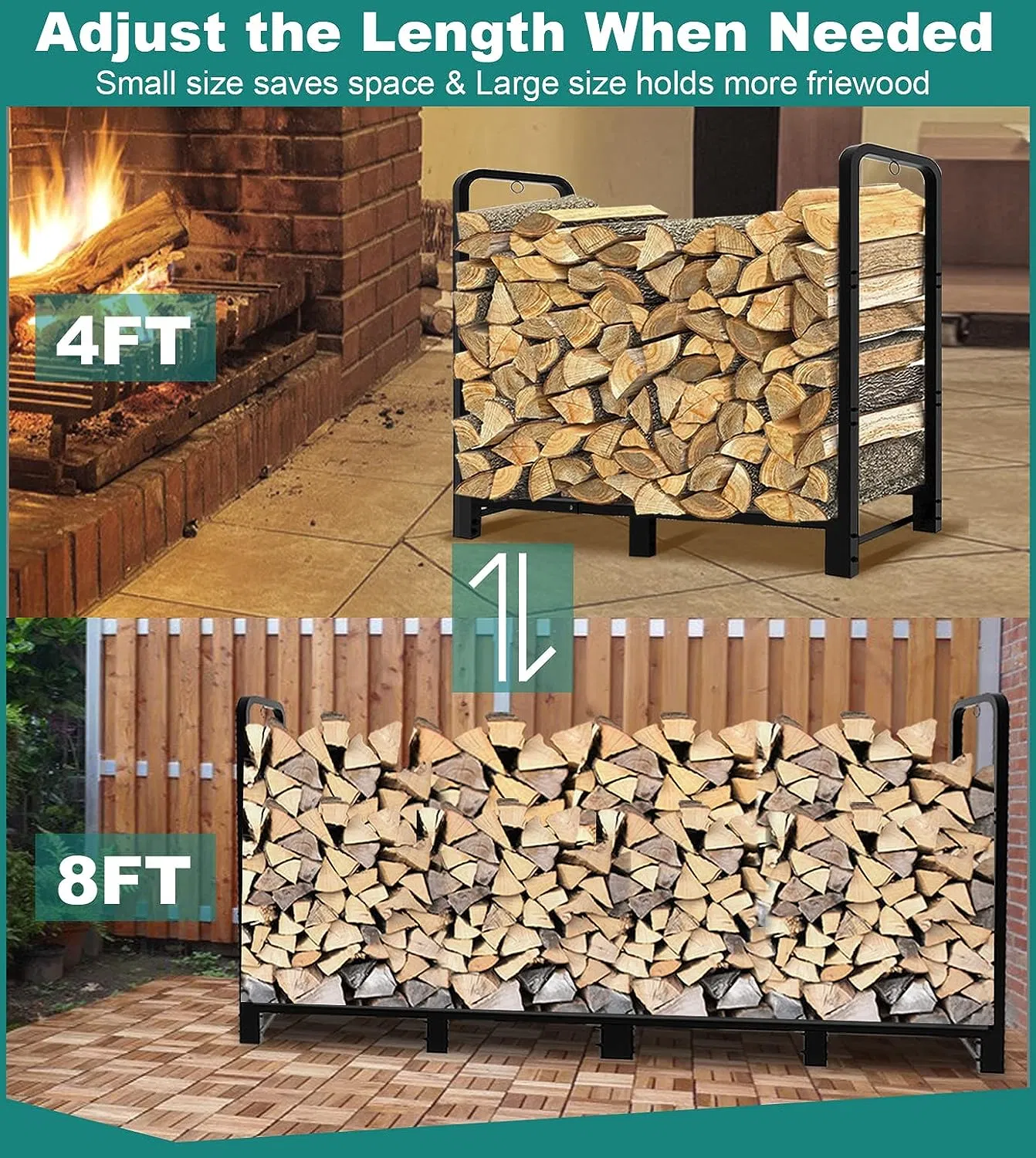 Firewood Rack Heavy Duty Steel Holder Fireplace Log Fire Wood Lumber Organizer