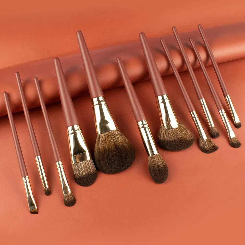 Japanese High Quality White Goat Hair Cosmetic Brush 11PCS Wood Handle Brown Makeup Brush Set Luxury Beauty Tools
