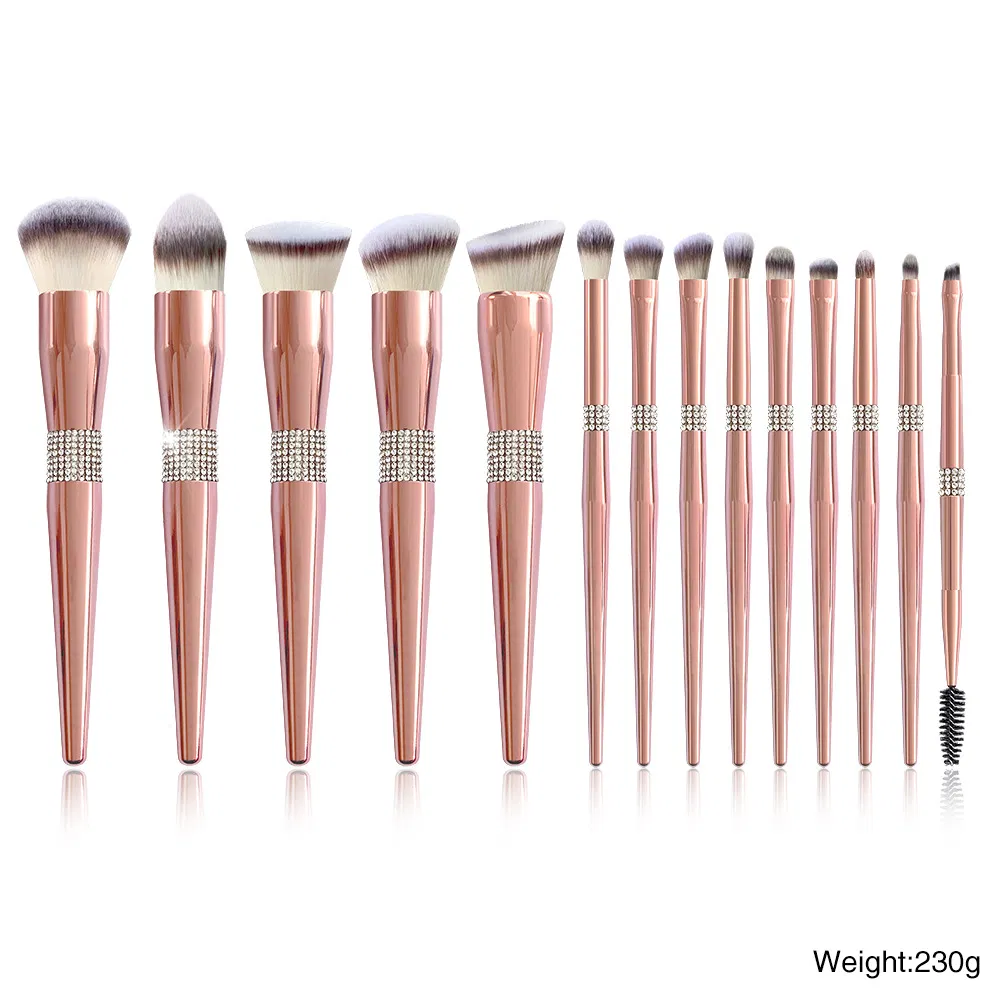 Custom Logo Professional Rose Gold Diamond Vegan Makeup Brush Set Supplier
