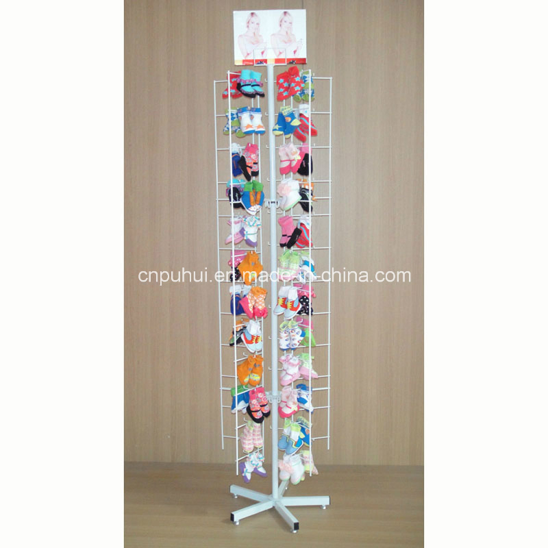 Floor Standing Multi Layer Adjustable Products Hanging Metal Rotating Peg Hook Rack (PHY225)