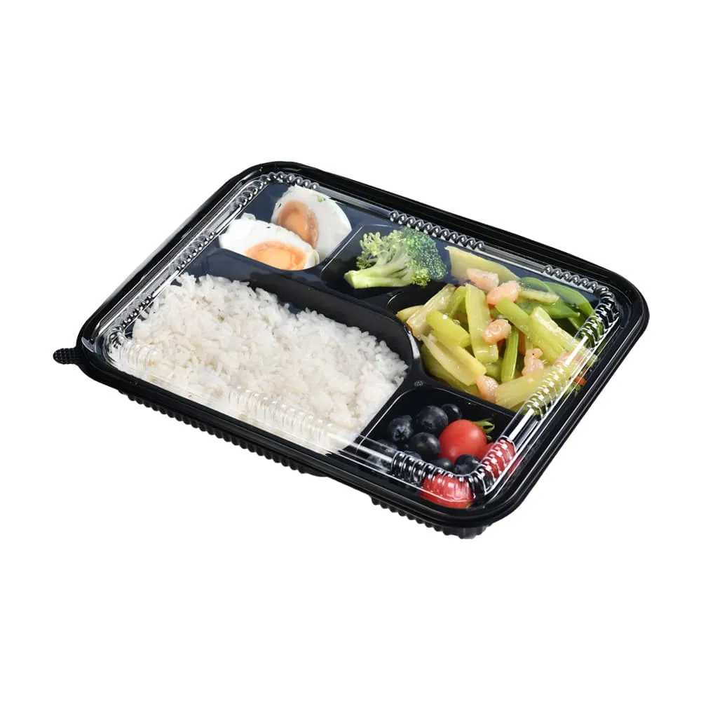Wholesale Disposable Japanese Takeaway Black Color Food Container Microwaveable Plasticc 5 Pack Snack Lunch Food Packaging