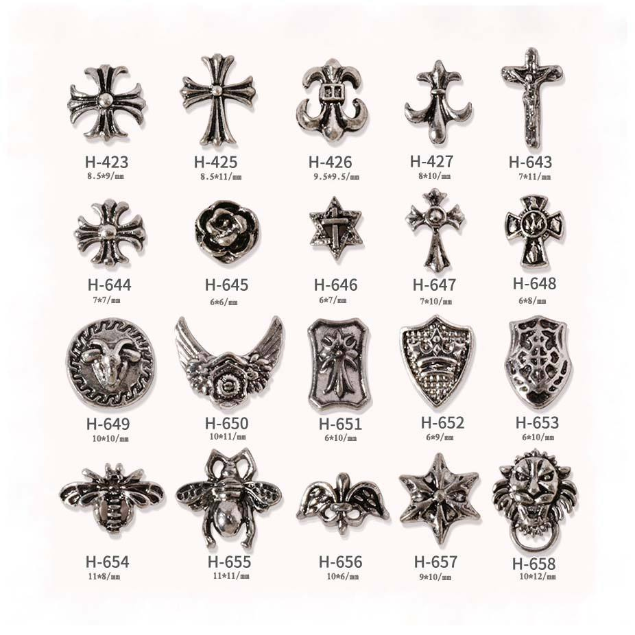 Metal Alloy Vintage Silver Cool Punk Chrome 3D Cross Nail Art Set