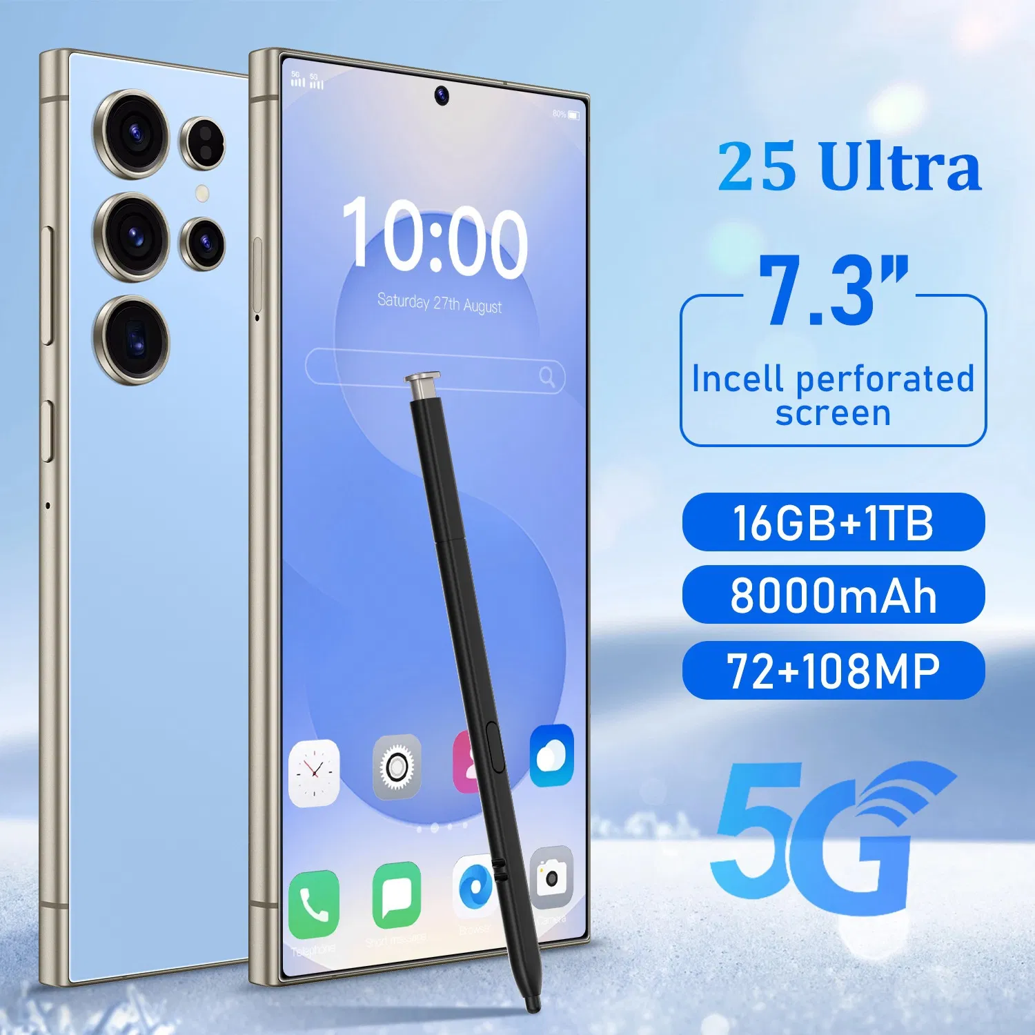 Global Version 4+64GB Network Cheap Unlocked S25 Ultra Clone Cell Mobile Phone Private White Label Smartphone