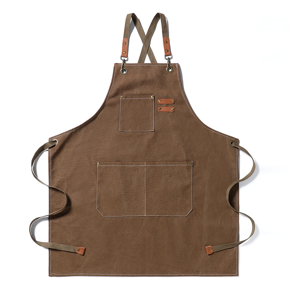 Aprons for Men Women with Large Pockets, Cotton Canvas Cross Back Heavy Duty Adjustable Work Apron, Size M to XXL