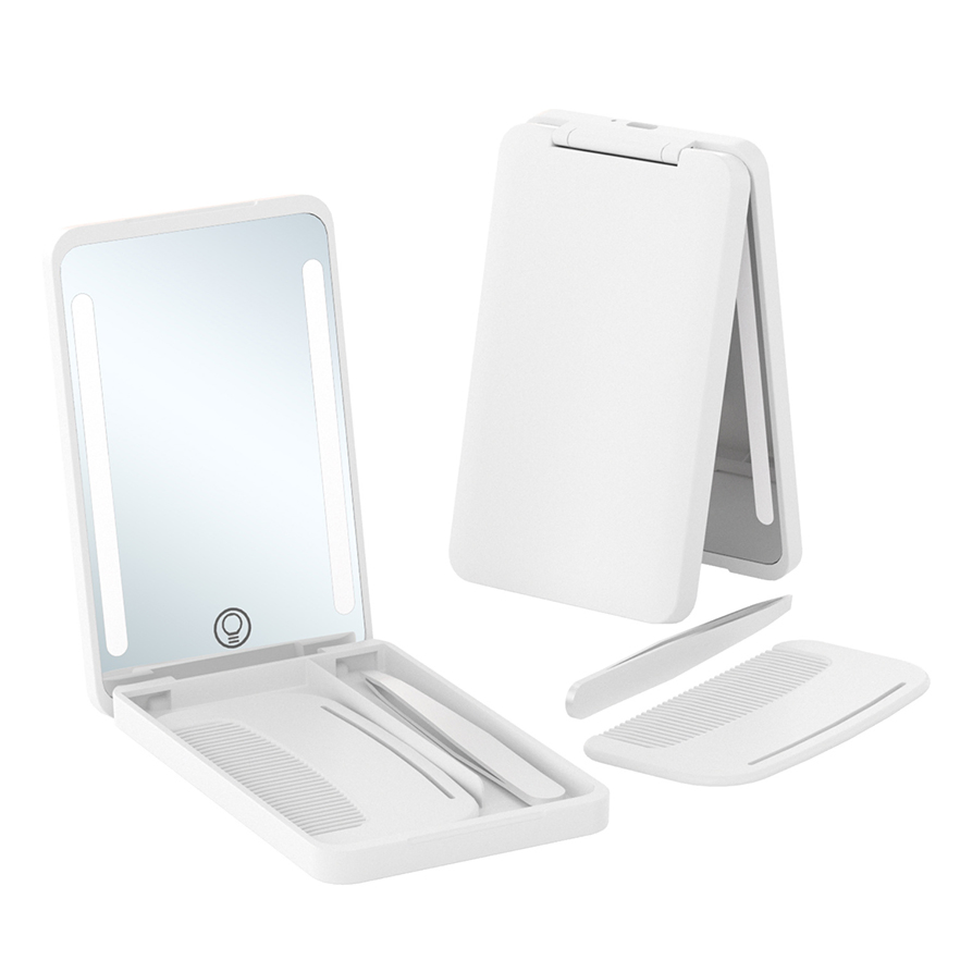 Custom Makeup Box Travel Organizer Makeup with LED Light Mirror Folding Mirror Fashion Mirror Comb Set
