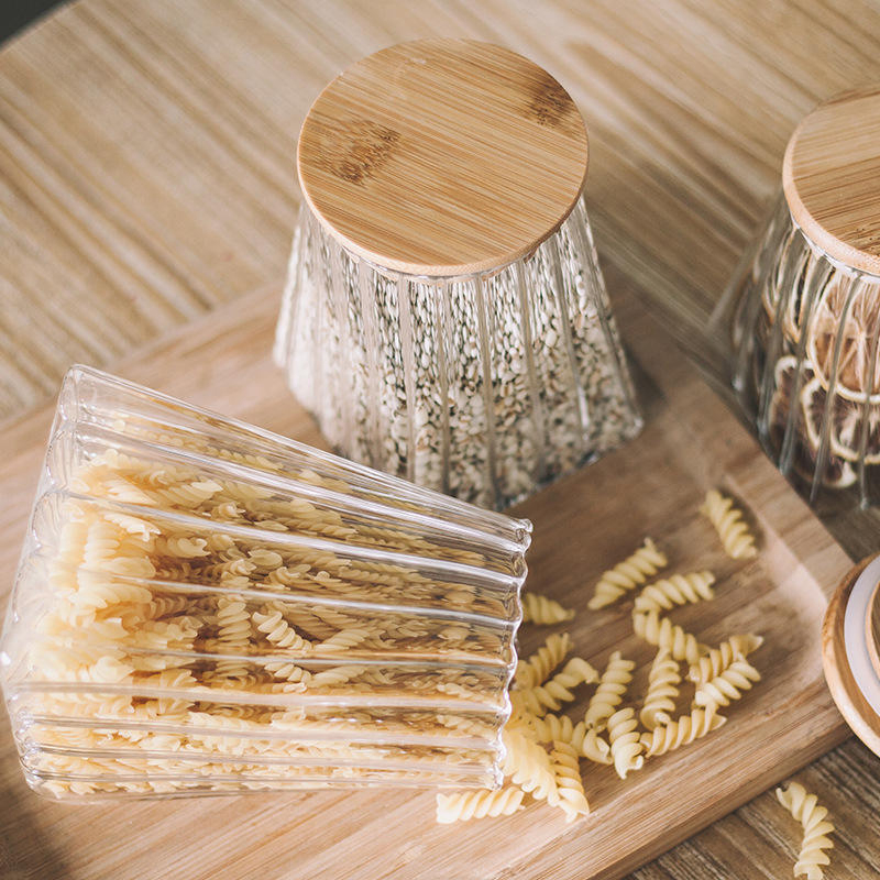 Kitchen Canisters Bamboo Lids Food Storage Jar Use Glass Clear Glass Jar