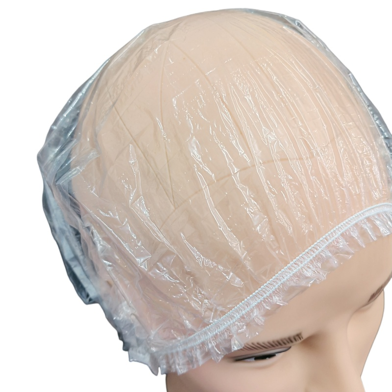 Transparent PE Plastic Shower Cap/Disposable Double Elastic Band Shower Cap