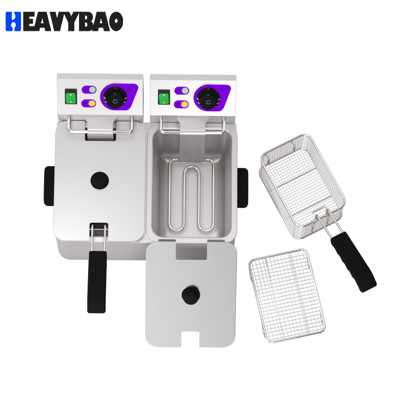 Heavybao Efficiency Smokeless Commercial Food Court Chicken Double Tank 4L*2 Electric Fryer