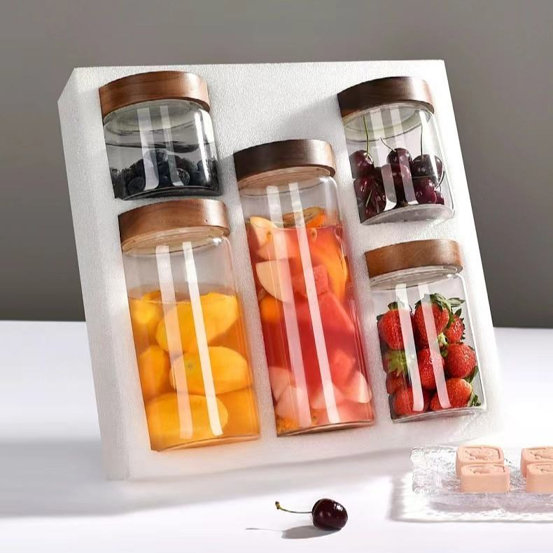 Kitchen Storage Jar Container Glass Jars with Airtight Acacia Wooden Screw Lid