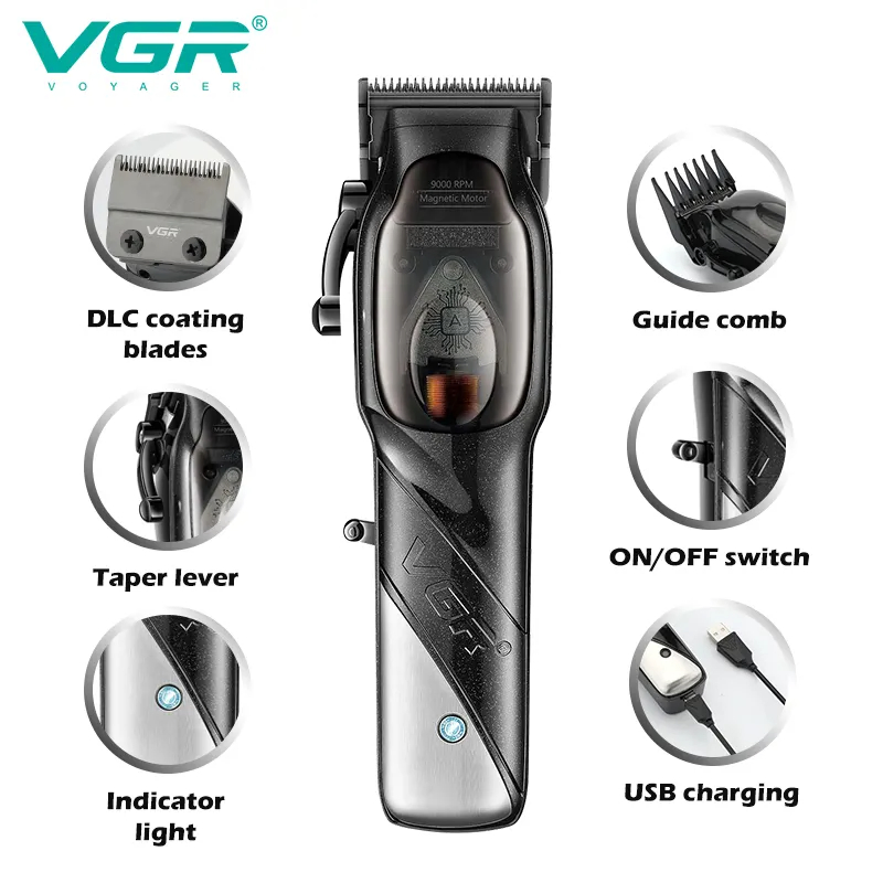 Vgr V-002 9000rpm Magnetic Motor Salon Hair Cut Machine Cordless Rechargeable Professional Hair Clipper for Men