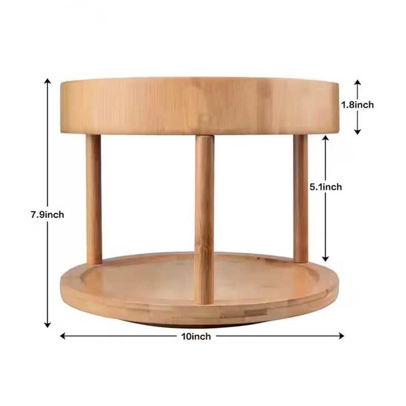2-Tier Bamboo Kitchen Countertop Cabinet Rotating Condiments Storage Organizer Turntable Spice Holder