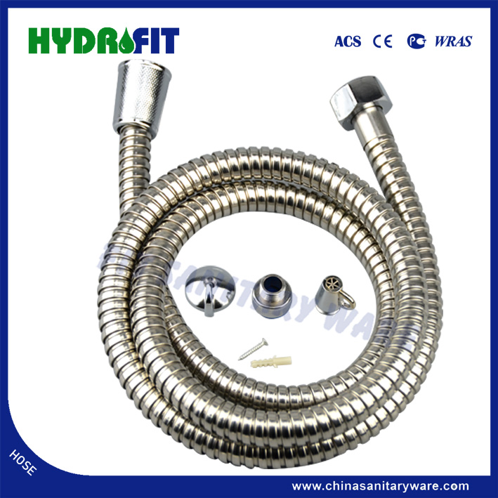 Factory Bathroom Double Lock Stainless Steel Shower Hose Flexible Hose with Elbow Bracket (HY6015)